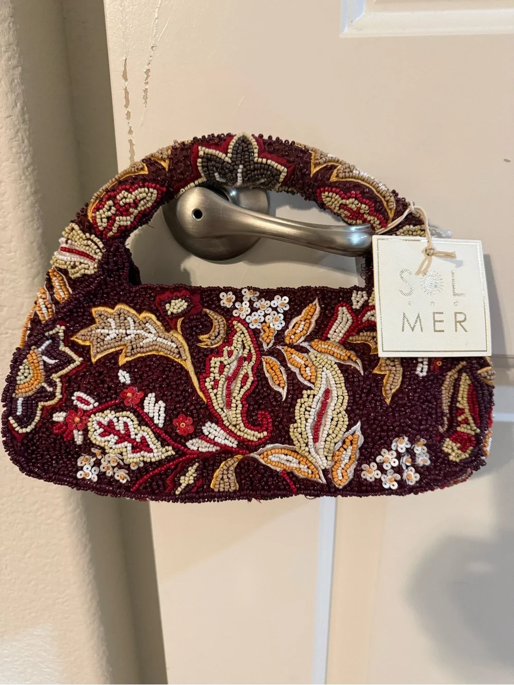 BNWT Viral Burgundy Beaded Paisley/ Fall Floral Handbag